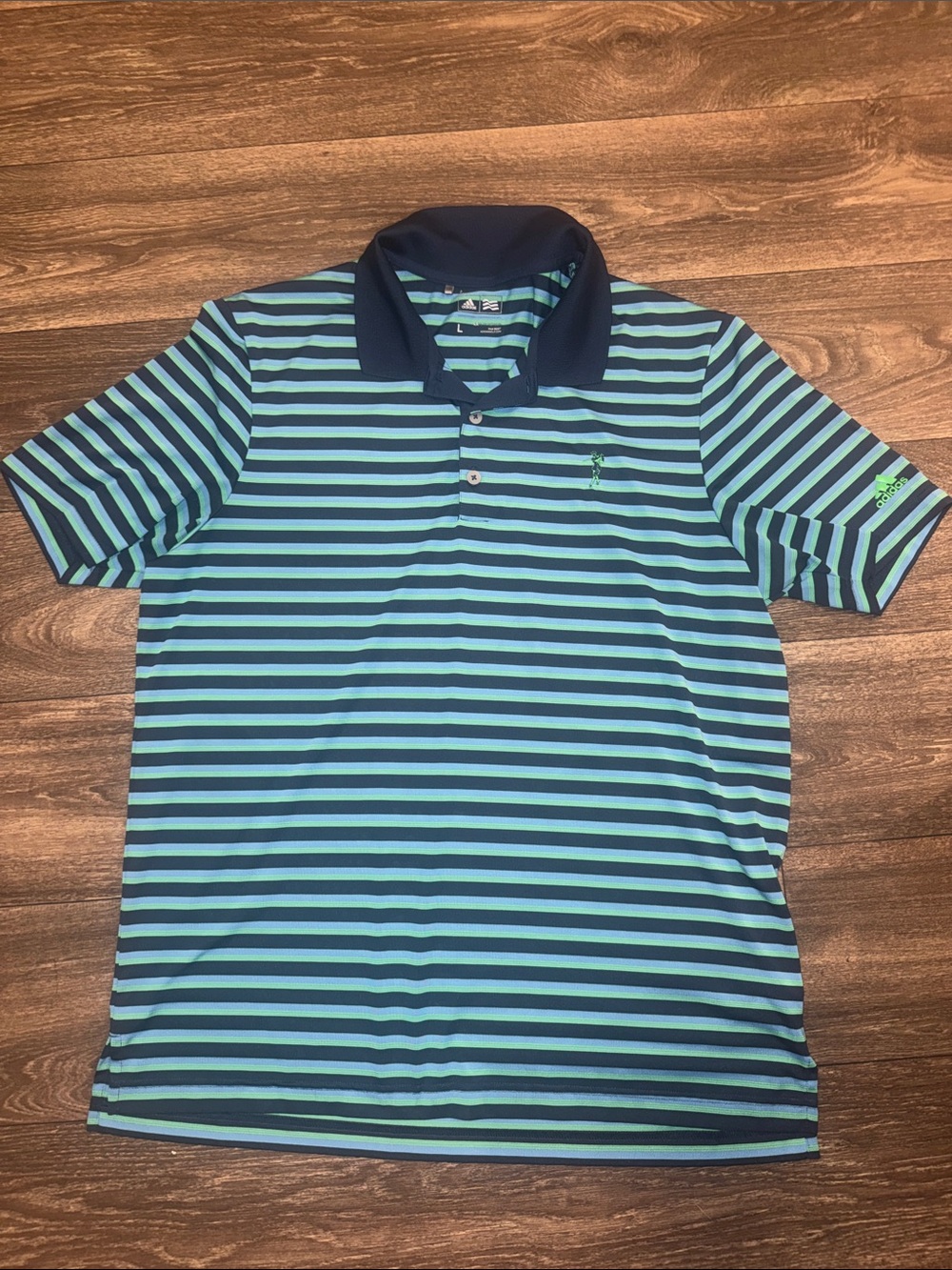 adidas Men's Navy & Aqua& Green Striped Polo